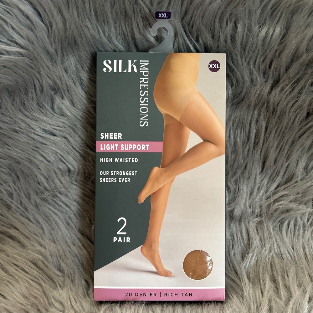 Silk Impressions Sheer Light Support Womens Size XXL Rich Tan High Waisted